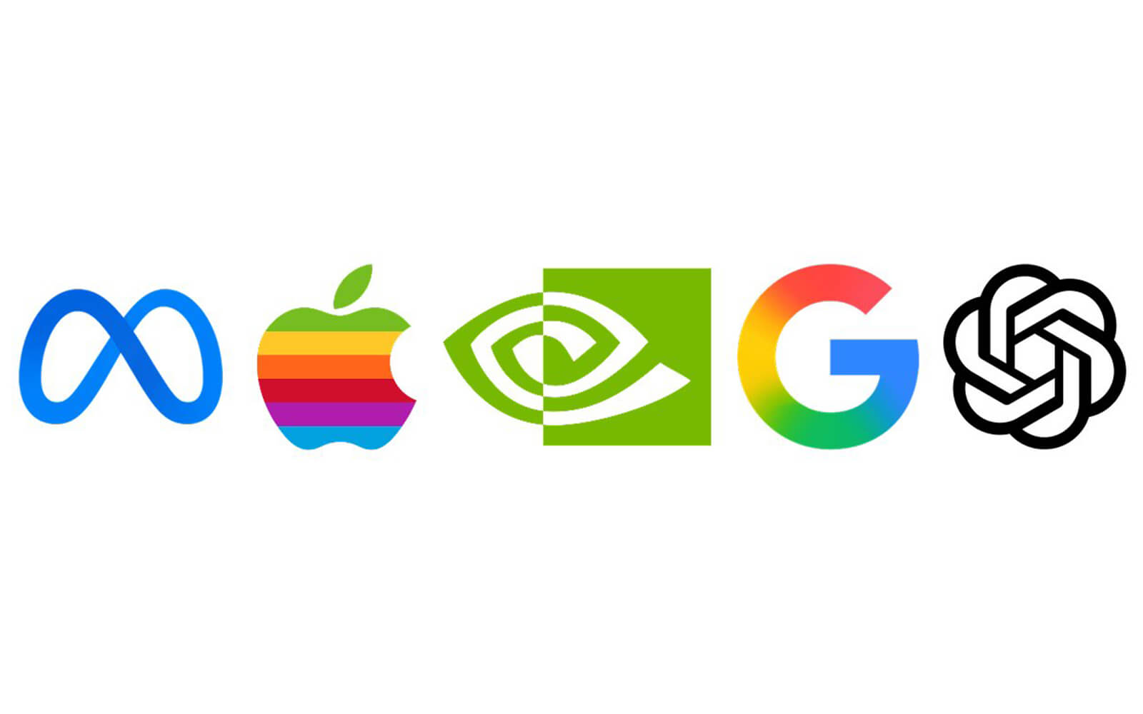 Logos of Meta, Apple, NVIDIA, Google and OpenAI
